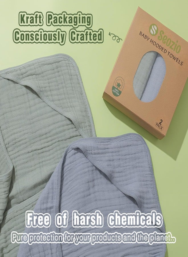 مناشف استحمام للأطفال حديثي الولادة من سيوزيو، عبوة من قطعتين، مصنوعة من القطن بنسبة 100%، مقاس 32 × 32 بوصة، منشفة استحمام للأطفال مع غطاء للرأس للأطفال الرضع والأطفال الصغار، ناعمة وماصة، ضرورية لحديثي الولادة (أخضر ورمادي). - Image 4